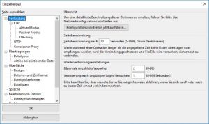 Zeitüberschreitung in FileZilla