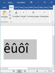 Word Buchstabe mit Dach eingeben