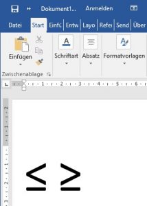 Größer-Gleich- und Kleiner-Gleich-Zeichen in Word