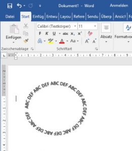 Word Text biegen