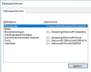 Speicherort von Word-Vorlagen